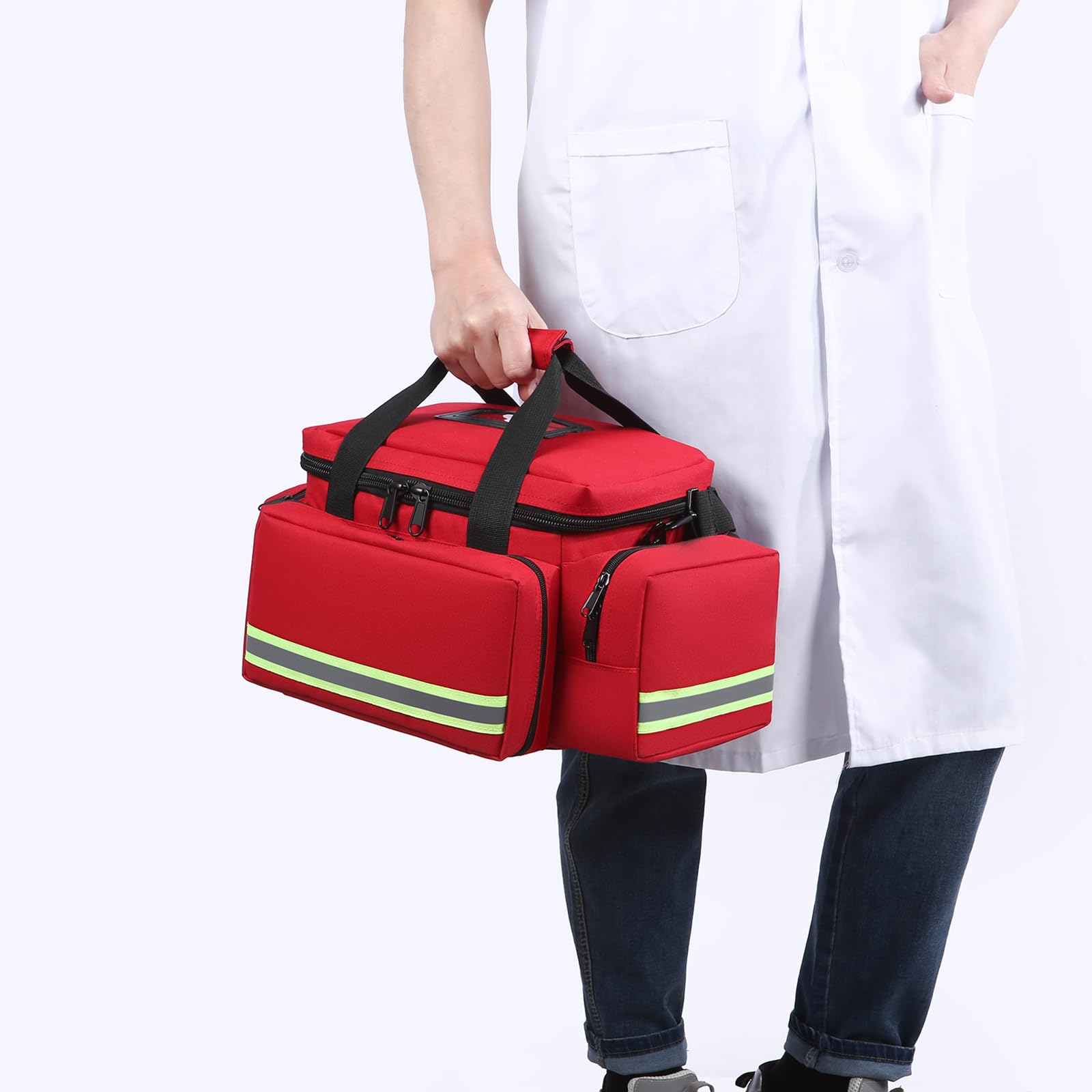 Awaryjna torba medyczna pusta, luksusowa duża torba pierwszej pomocy z odpinanymi przegrodami, idealna do EMT, EMS, domowej opieki zdrowotnej, Czerwony, One Size, Moda