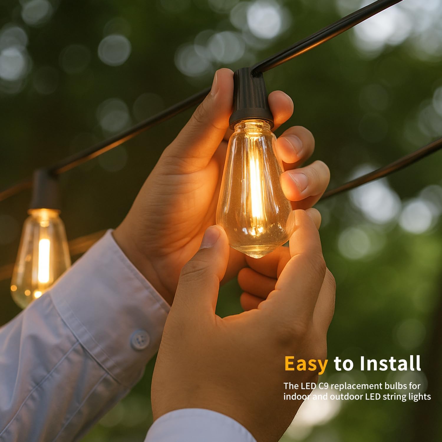 25 Pack ST38 Replacement Light Bulbs, Shatterproof Edison LED Bulbs Fits E12 Candelabra Base, 0.6W Equivalent to 7W Incandescent Bulb, 2700K Warm White Bulbs for Indoor Outdoor Patio String Lights