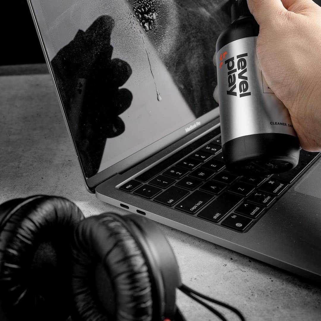 Screen Cleaner Kit from LEVELPLAY | Cleaner for Electronic Devices, Smart TV, Laptop, Computer, Phone, iPad, MacBook | Large Bottle, 8oz Alcohol-Free Spray + 11.8'x11.8' Microfiber Cloth