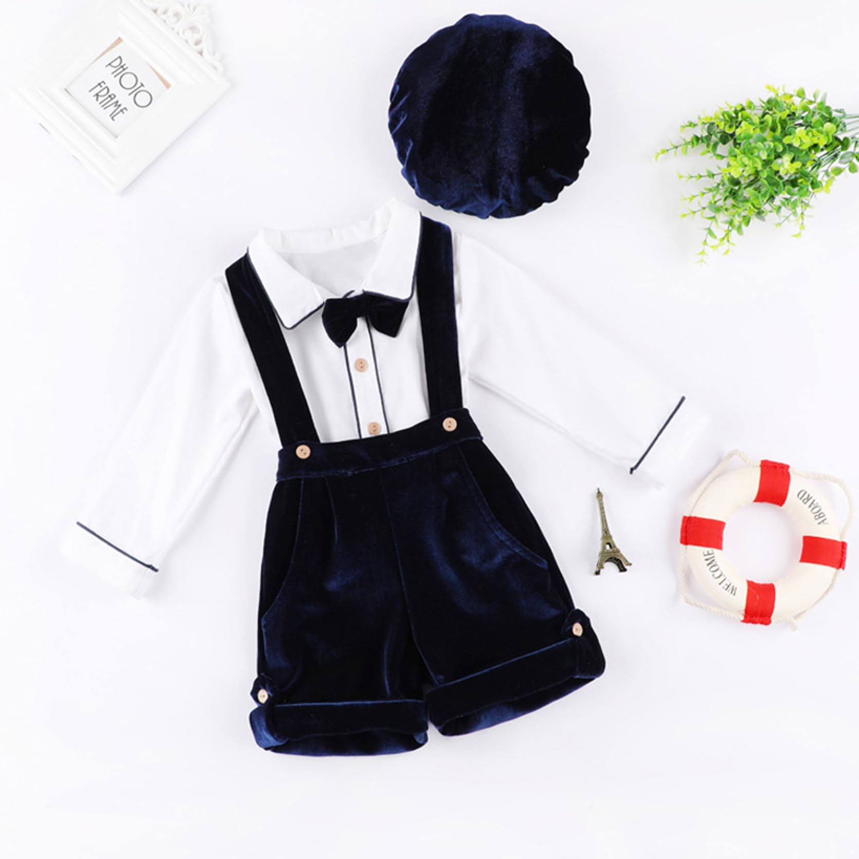 Set Battesimo Bimbo In Velluto Abiti Gentiluomo Tenuta Battesimo Con Pantaloncini Bretelle Natale Anniversario Cerimonia Matrimonio Età Mesi Anni Blu scuro 1-2 anni