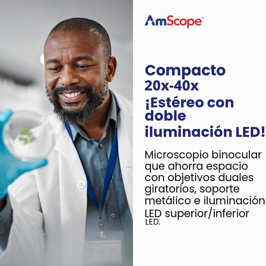 AmScope - Microscopio estéreo inalámbrico LED para iluminación Superior e Inferior 20X-40X.