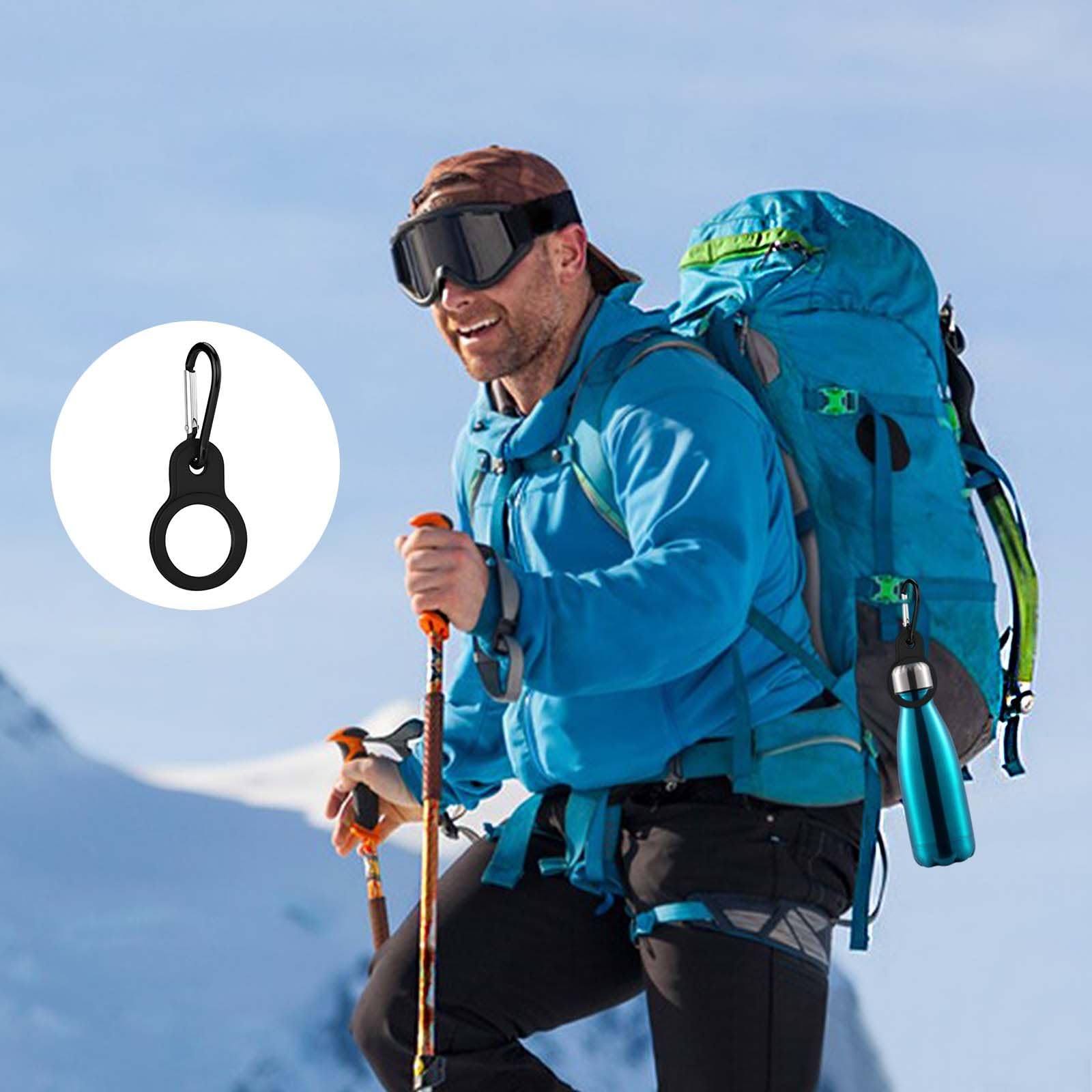 6 Pièces Boucles de Bouteille d'Eau en Silicone, Clips pour Bouteille d'Eau Noirs - Porte Bouteille Sécurisé et Élastique avec Mousqueton pour Randonnée, Camping, Voyage et Activités de Plein Air