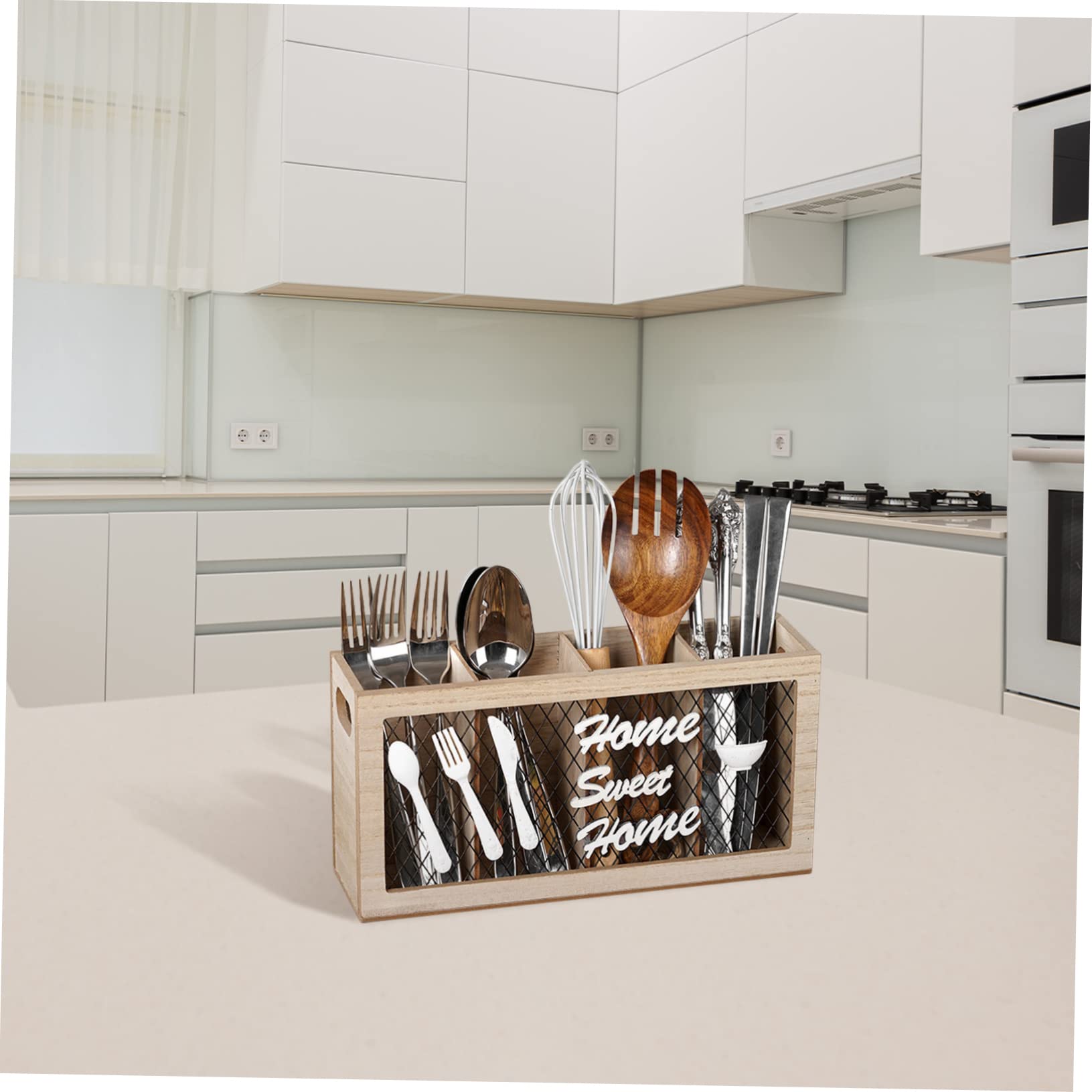 LIFKOME Soporte Utensilios De Cocina Porta Cubiertos Organizador Capacidad De Almacenamiento Diseño Rústico