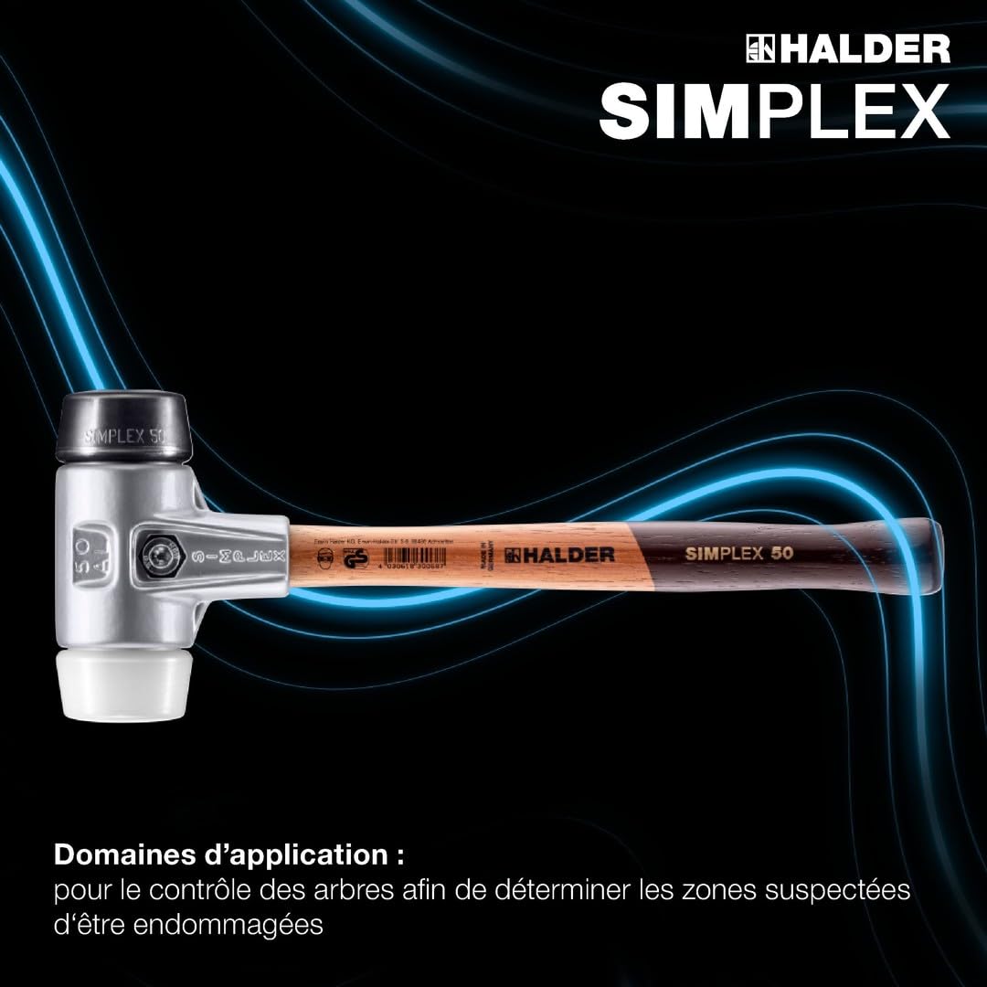 Maillet SIMPLEX, Caoutchouc chargé/superplastique; avec boîtier en aluminium et manche en bois | D=50 mm | 3127.050