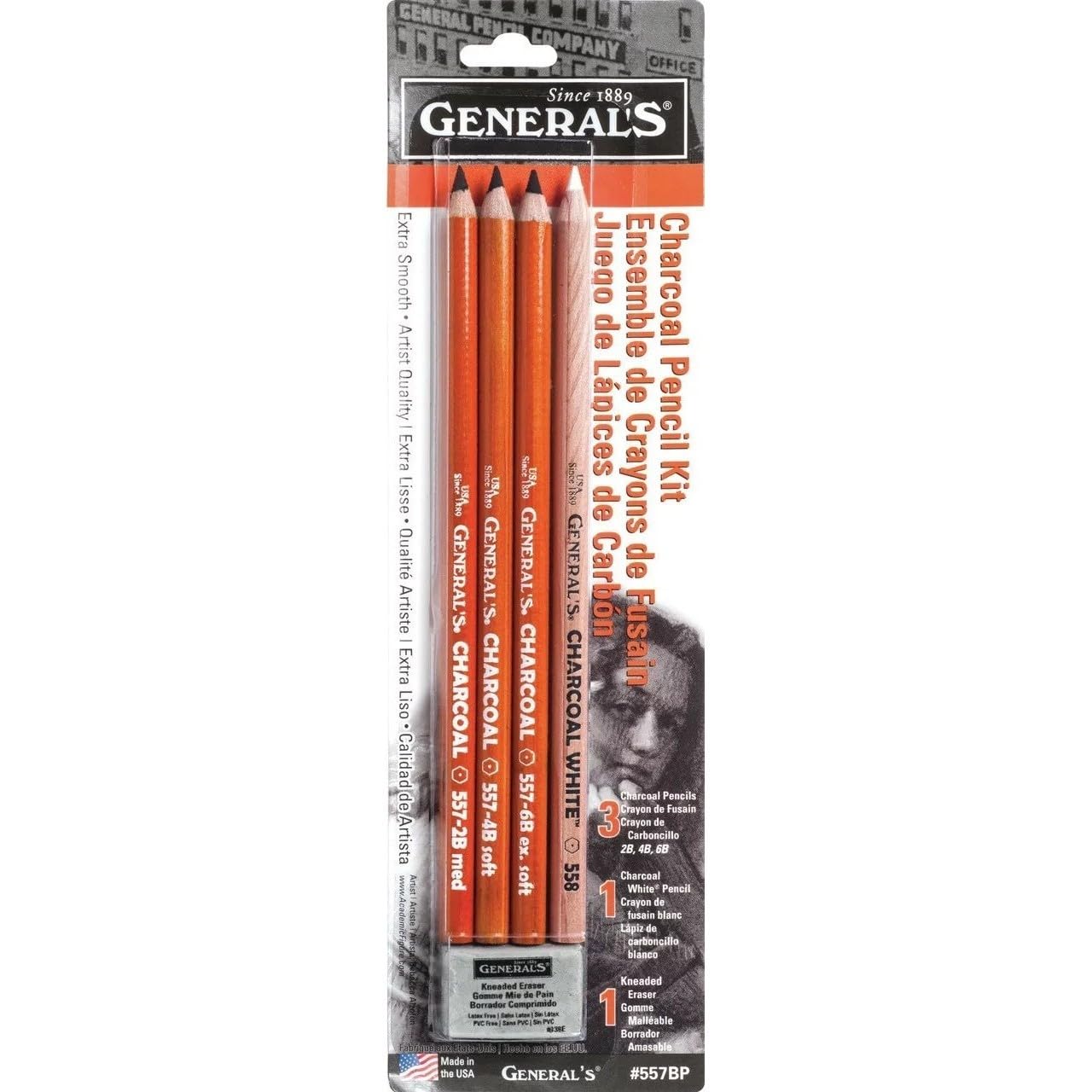 General Pencil 557BP Charcoal Pencil Kit, Multi-Colour, 5-Piece