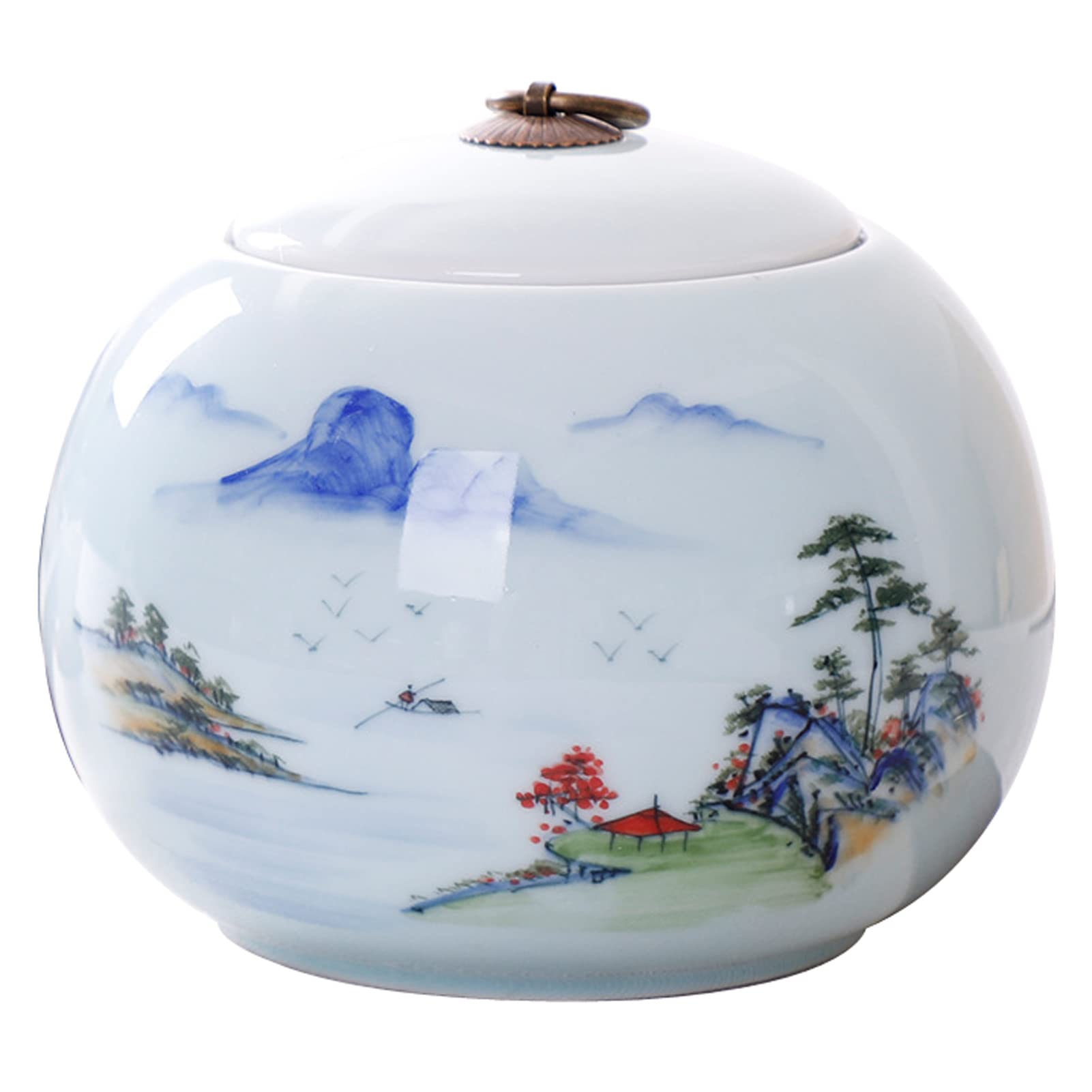 pet urn, Ceramics Ashes Urn with Hand-Painted Landscape Pattern - Medium Burial for Human Memorial and Ash Storage(Landscape)