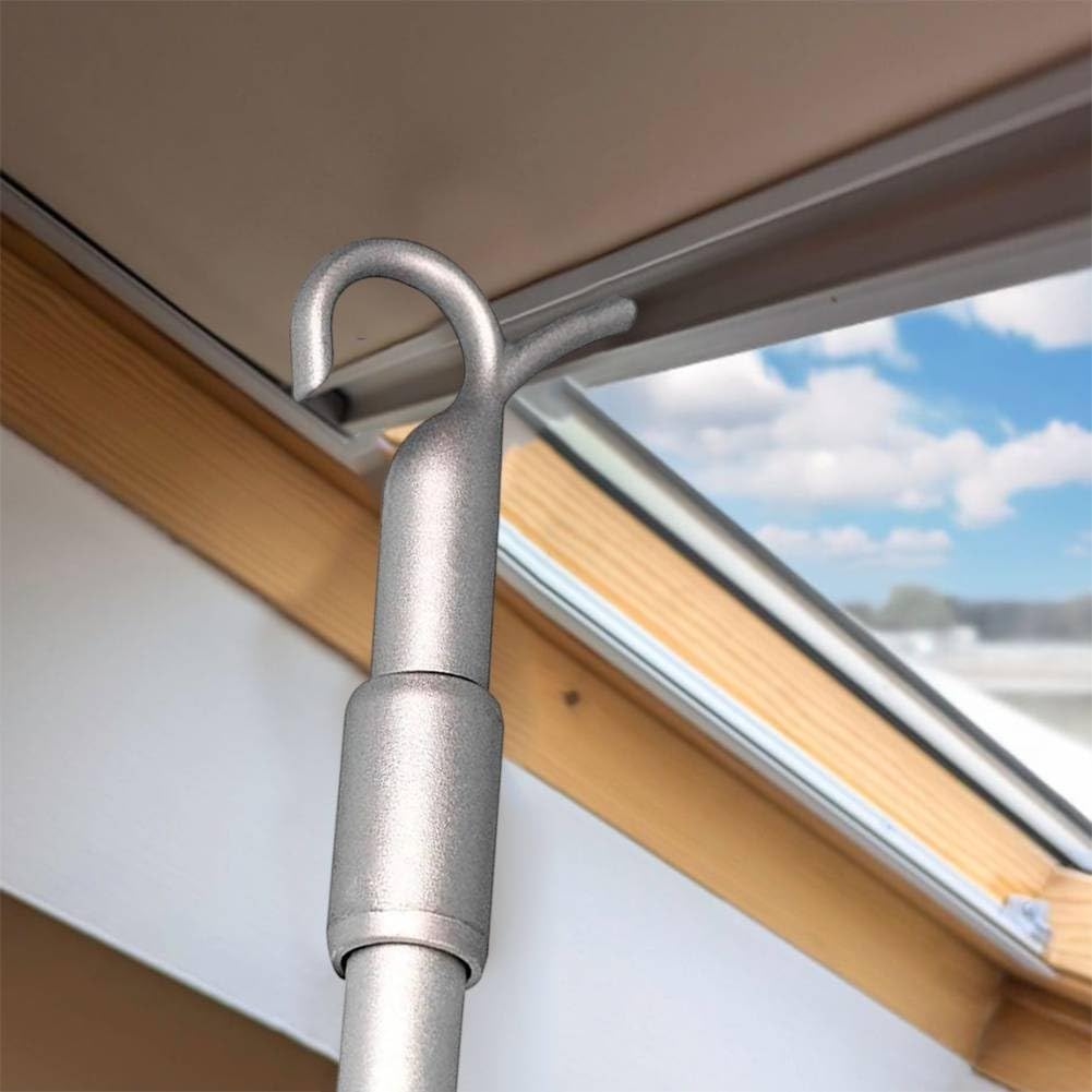GLOBALHUT Asta aprifinestra regolabile, 33-60 cm, in lega di alluminio, per lucernari con meccanismo rotante a gancio
