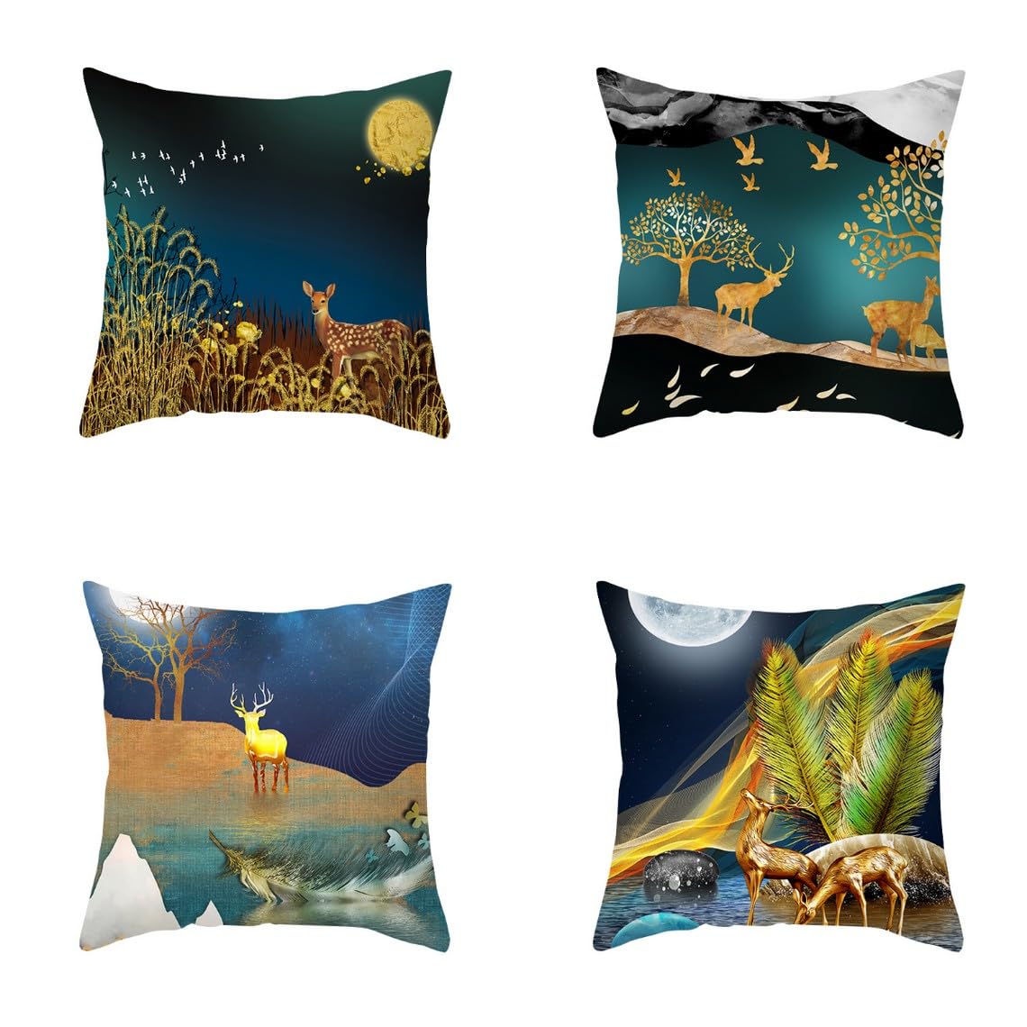 Chenlane Silk Pillow Cover Zippered Cushion With Closure Nordic Psychedelic Style, Couch Covers Pattern Individual Private Customisation 50x50 cm, 4Pcs