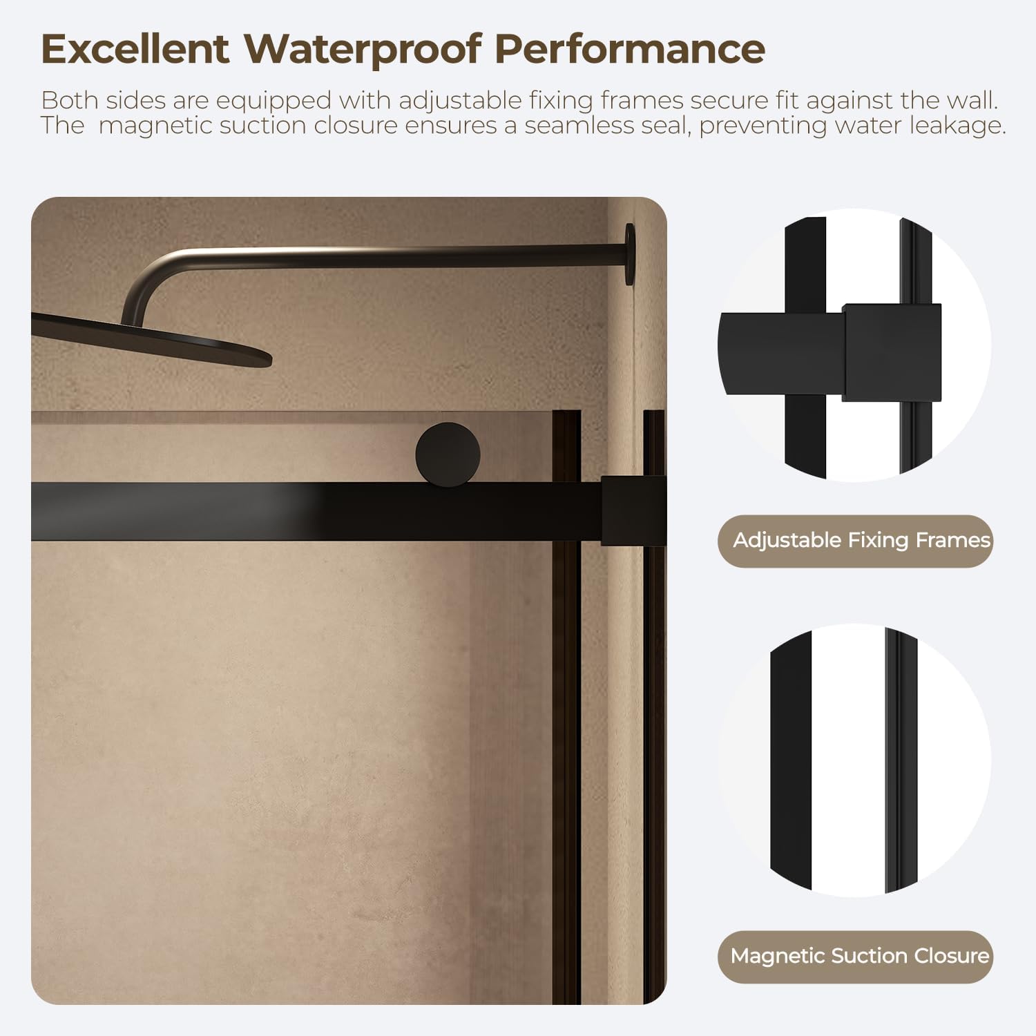 Frameless Shower Door 56-60" W × 76" H, Sliding Glass Door with 5/16" Clear Tempered Glass，Stainless Steel Hardware, Matt Black Finish