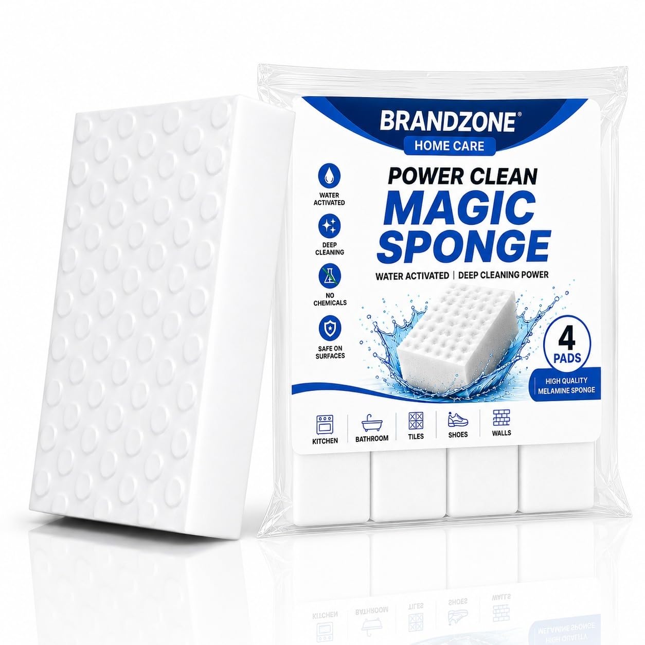 Magic Eraser Cleaning Sponge | Pack of 4 | Chemical-Free, Multi-Purpose Wipe for Effortless Cleaning of Kitchen, Bathroom, Walls, Shoes & More – Tough on Stains, Gentle on Surfaces-image-42