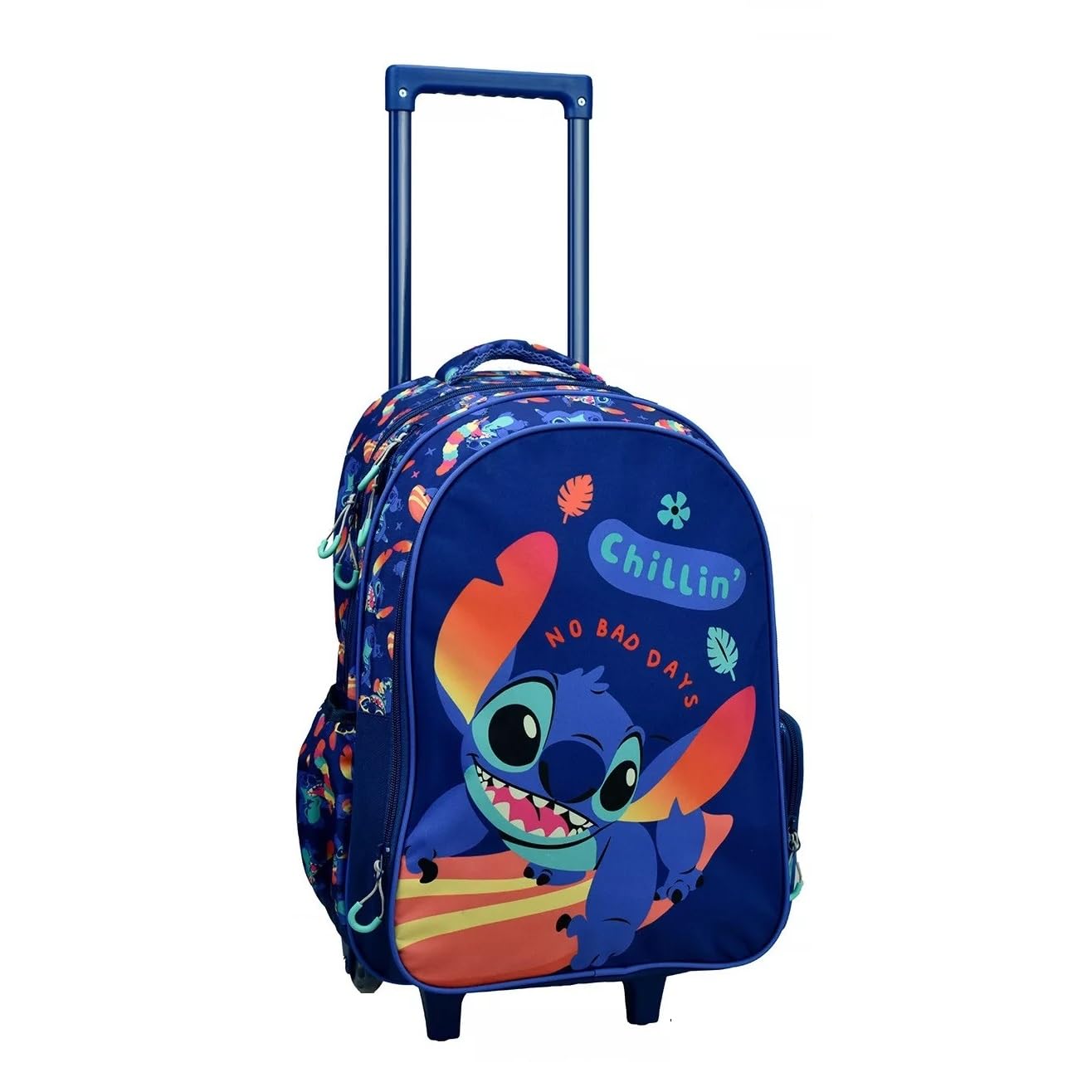 Disney Stitch - Mochila grande con ruedas con ruedas para escuela primaria para niña o niño, turquesa, X-Large