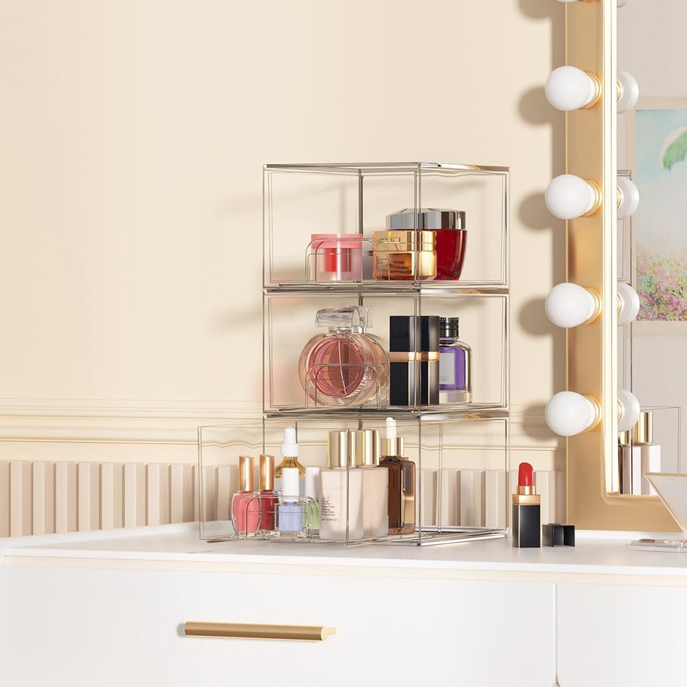 Lot de 2 tiroirs de rangement transparents pour maquillage et salle