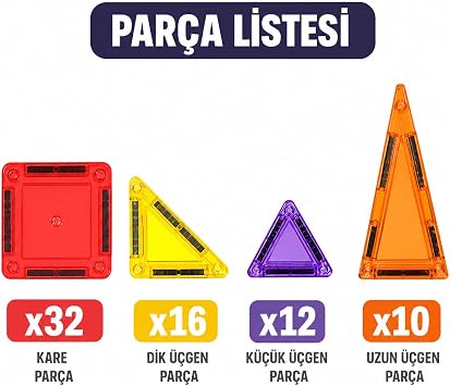 VARDEM 70 Parça Manyetik Blok Oyuncak Seti, 3.75 cm Mini Mıknatıslı Yapı Oyuncağı, Renkli Şeffaf Manyetik İnşa Blokları, Kale Kule Ev Yapım Seti, Çocuklar İçin Eğitici STEM Oyuncak, CLM10