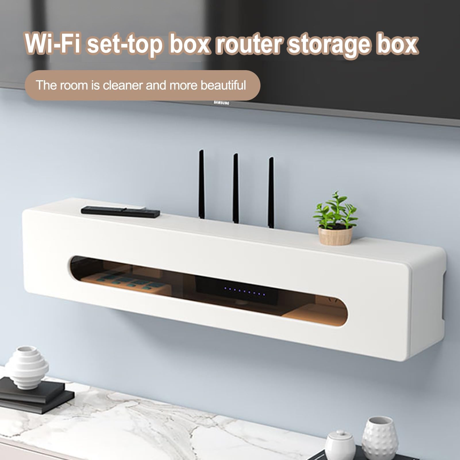 Armoire de rangement murale pour routeur WiFi – Modem et multiprise – Cache de gestion des câbles pour la maison et le bureau – Pas de montage nécessaire Beige 70 cm