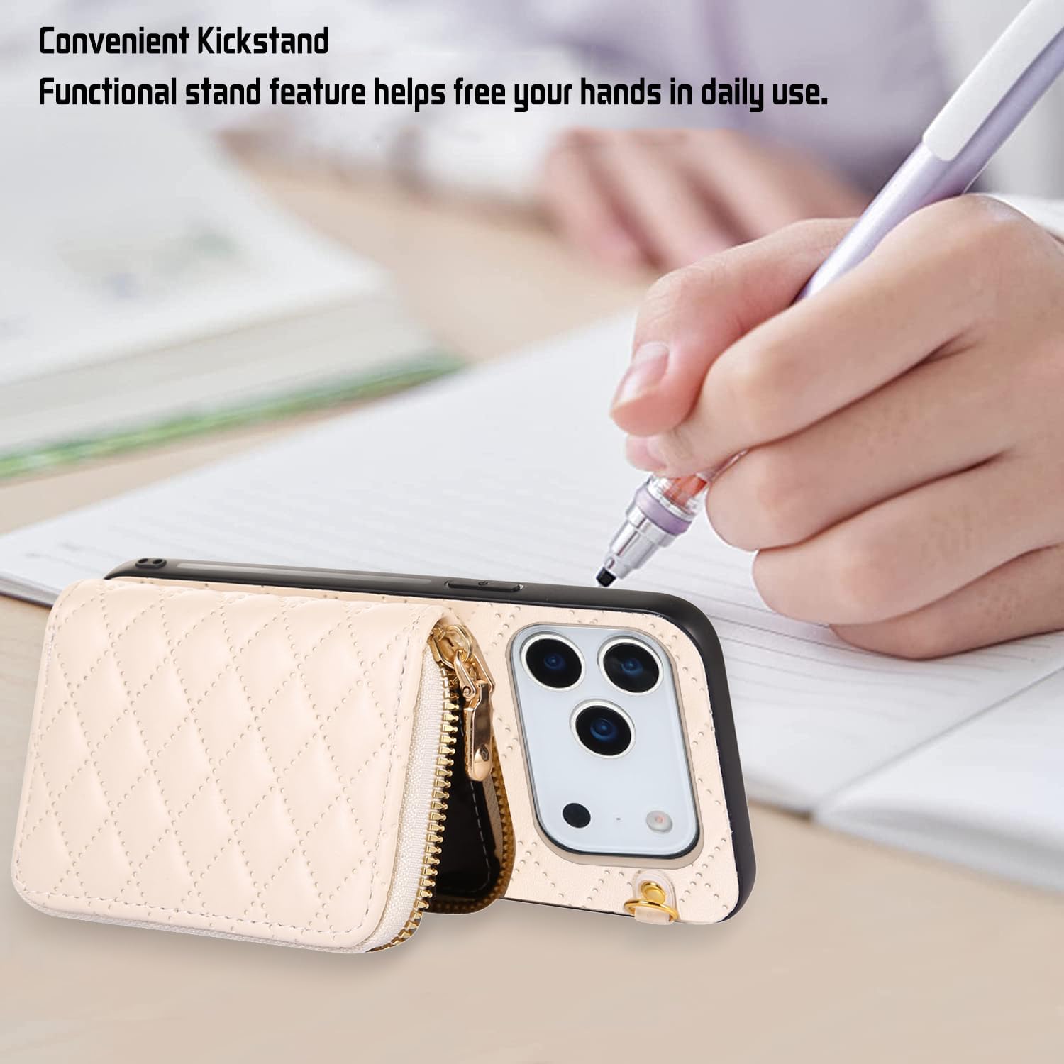 for iPhone 17 Pro 6.3 inch Zipper Wallet Case with Crossbody Shoulder Strap Flip Purse Card Slots, Luxury PU Leather Card Holder Stand Cell Phone Cover for i Phone17 i17 17Pro Women White