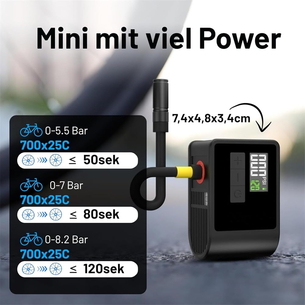Mini Pompe à Vélo Électrique, Arrêt Automatique de 120 Psi, Charge D'Éclairage LED de Manomètre Intégré pour les Vélos de Route