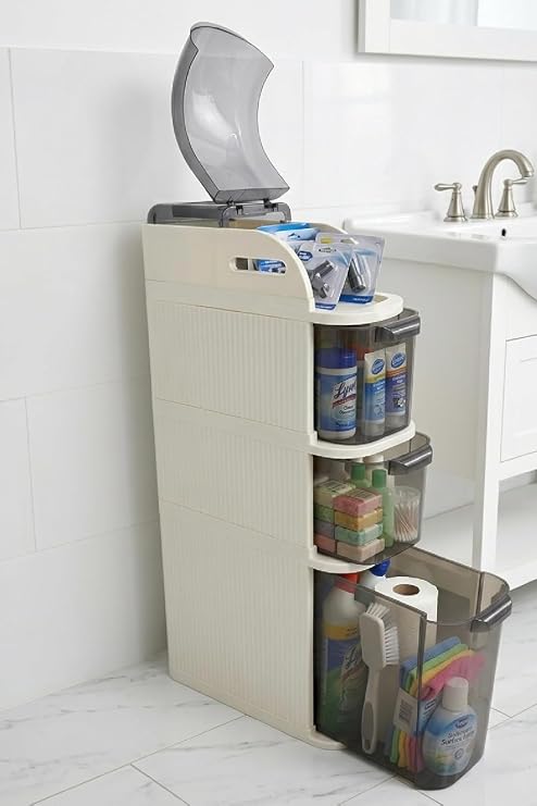 XL Slim Tekerlekli Organizer Dolap, 4 Çekmeceli Dar Alan Depolama Ünitesi, Banyo, Mutfak ve Çamaşır Odası İçin Çok Amaçlı Aralık Dolabı, 95x20x38,5 cm