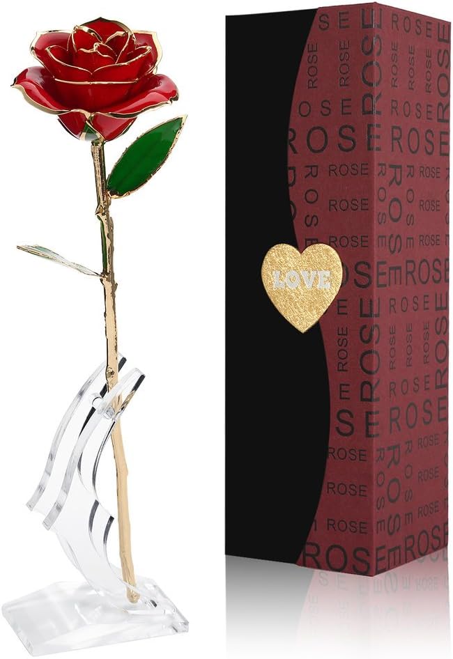 Rose, 24k Gold Rose for Her/Girlfriend/Mum/Grandma with Transparent Stand