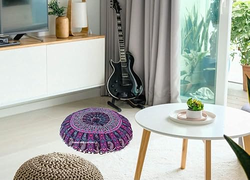 Miniatura 10 de Funda de almohada redonda de mandala azul hecha a mano, 100% algodón, comodidad elegante, versátil y duradera, solo funda de cojín (azul-2, 32