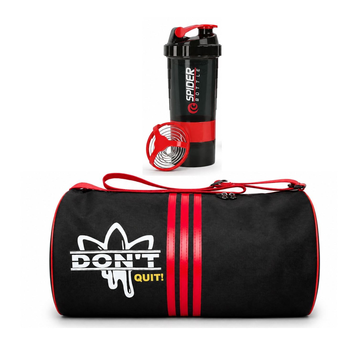 Combo Gym Shaker Gym Bag Combo | Fitness Essentials Set for Men & Women | Workout (Black & Red)-image-19