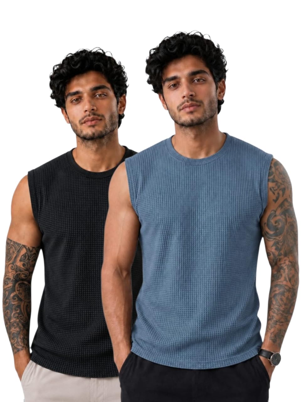 Men's Casual Waffle Knit Tank Tops - Pack of 2 Sleeveless Gym & Summer T-Shirts-image-46