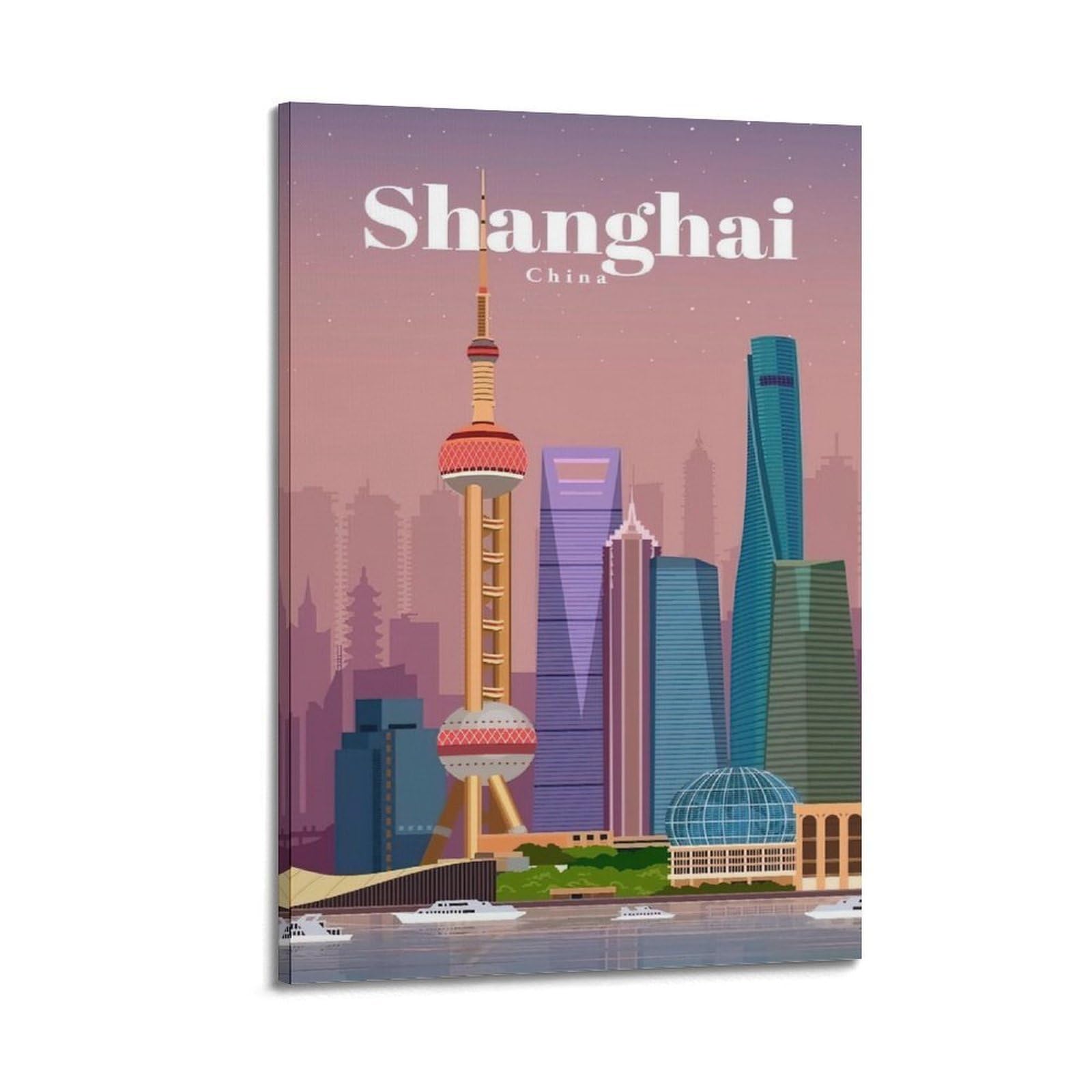 DLJGDS Vintage Travel Poster Shanghai, China Decorative Painting Canvas Wall Posters And Modern Family Bedroom Decor 12x18inch(30x45cm)
