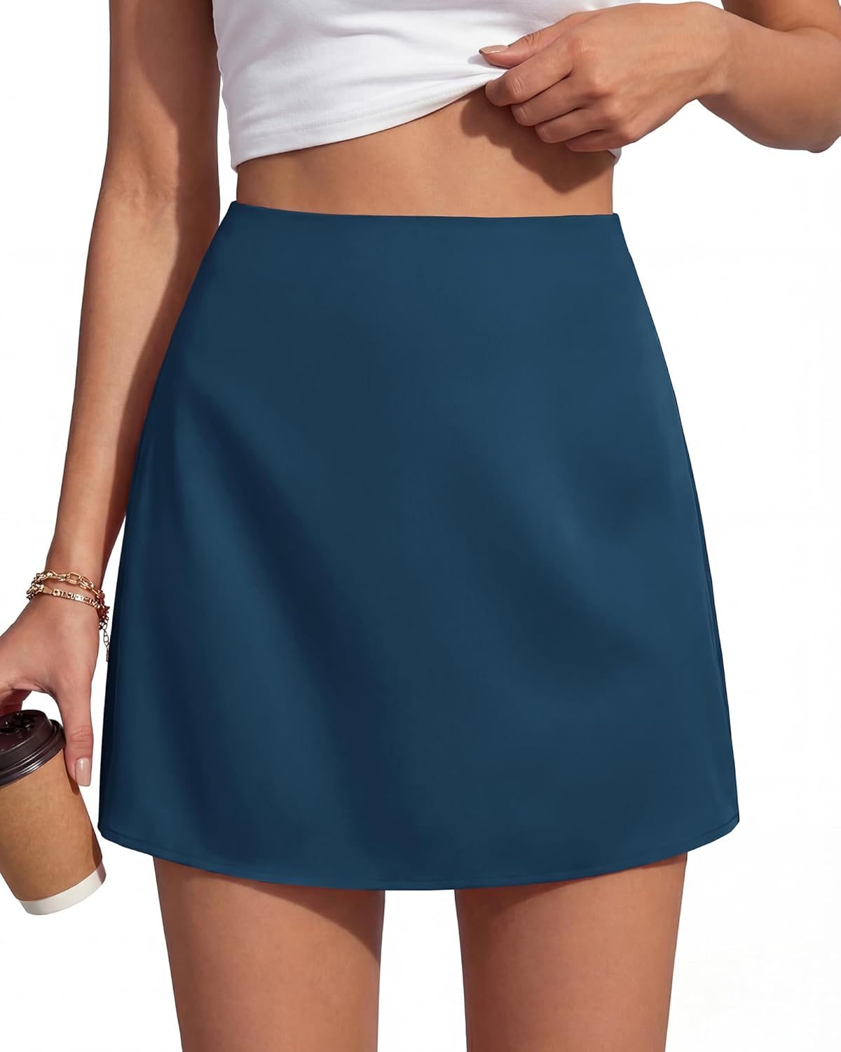 BTFBM Women Mini Skirts 2026 Spring Trendy Silk Satin Short Skirt High Waisted A-Line Club Party Going Out Summer Skirts(Dark Blue, Small) - Image 6