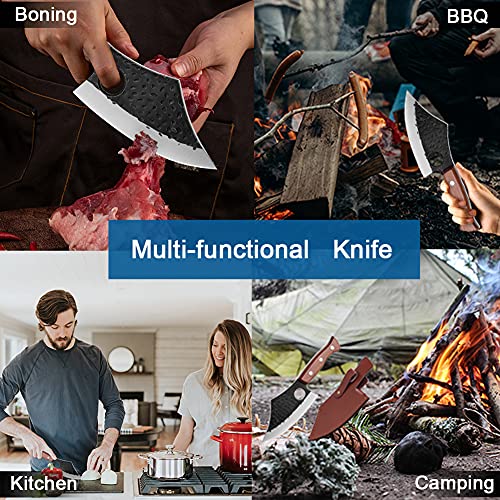 Purple Dragon Meat Cleaver Boning Knife Hand Forged Butcher Chef Knife Fillet Knife High Carbon Steel Full Tang With Leather Sheath Outdoor Knife For Kitchen Camping Bbq #TOP4