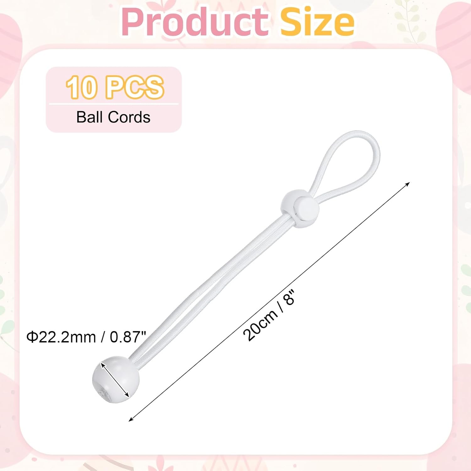 PATIKIL Ball Bungee Cords, (20cm / 8 Inch, White) (10 PCS) Universal Bungee Tie Downs, Suit for Shelter Camping Cargo Outdoor Roller Blinds Tents Canopies Tarp