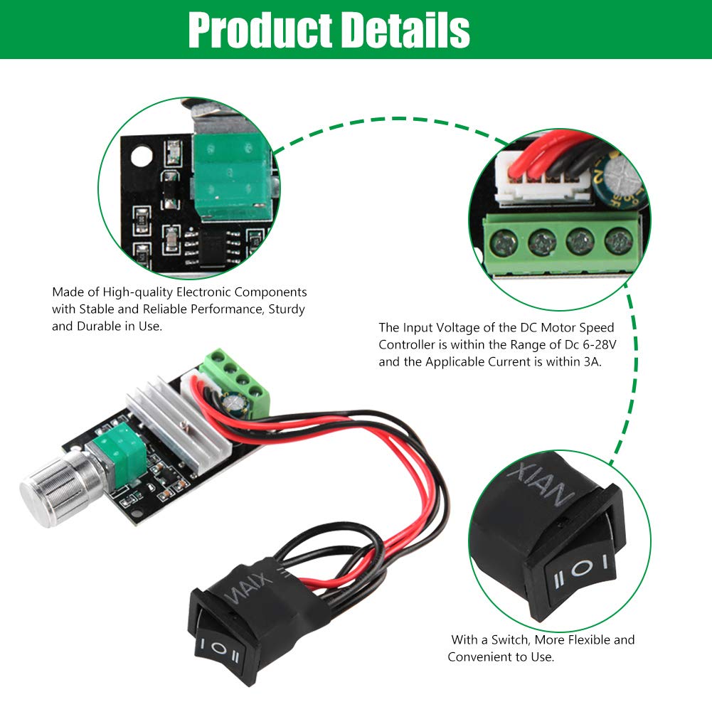 PWM DC-Motordrehzahlregler 5V-28V 5A – Drehzahlregelung Für Gleichstrommotoren Mit LED-Dimmer-Funktion Potentiometer Motorsteuerung PWM DC-Motordrehzahlregler 5V-28V 5A – Drehzahlregelung Für Gleichstrommotoren Mit LED-Dimmer-Funktion Potentiometer Motorsteuerung
