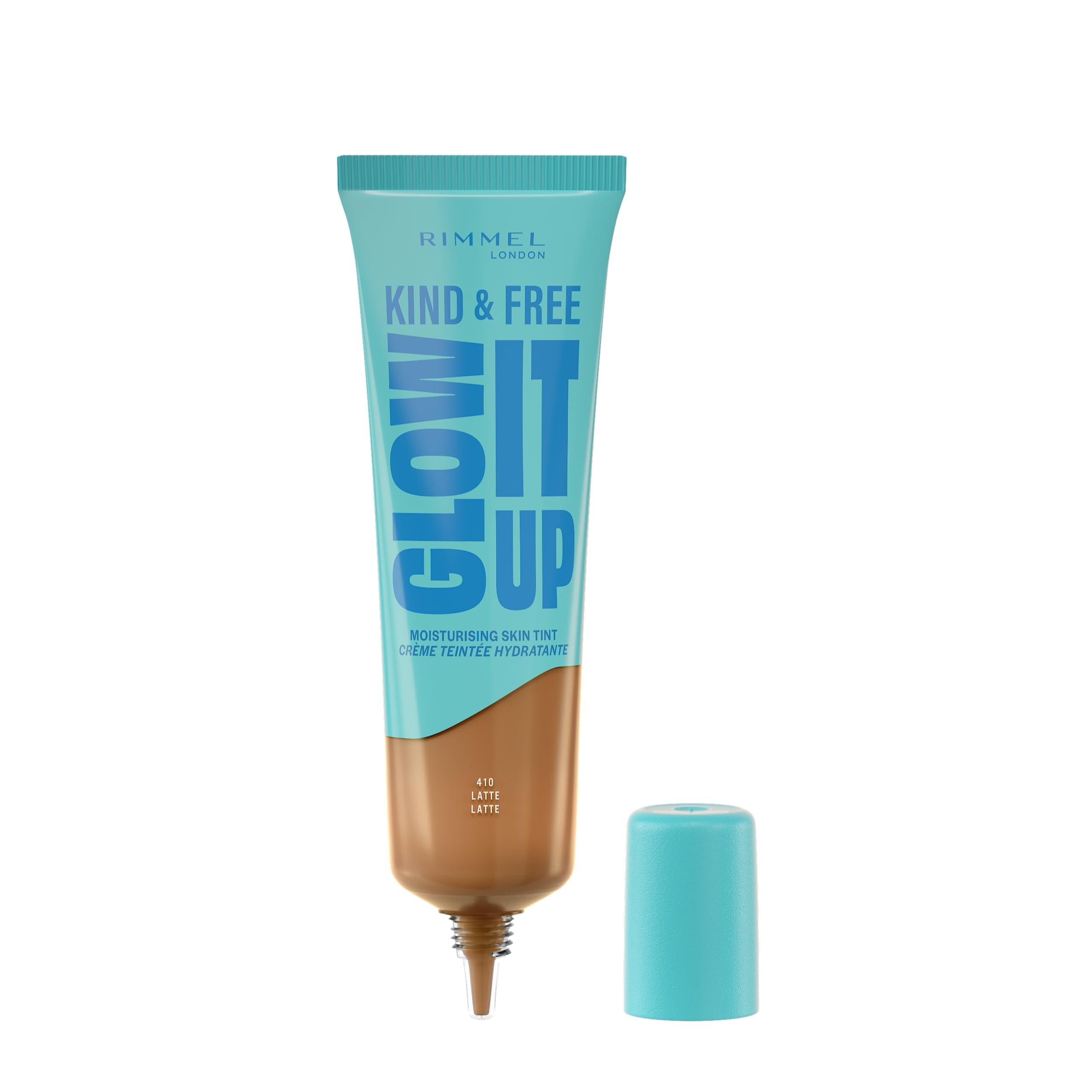 Rimmel Kind & Free, Glow It Up Moisturising Skin Tint, 410, Latte, Healthy Glow, Blurs Imperfections, Includes Vitamin E