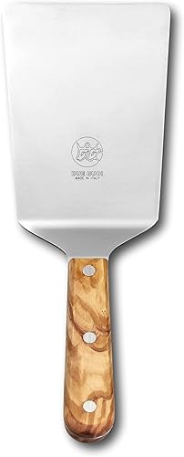 Miniatura 1 de DUE BUOI Espátula ancha con mango de madera de olivo y remaches de acero inoxidable - Hoja de 4 "x 6.1/3" - Bueno para hamburguesa cocina barbacoa