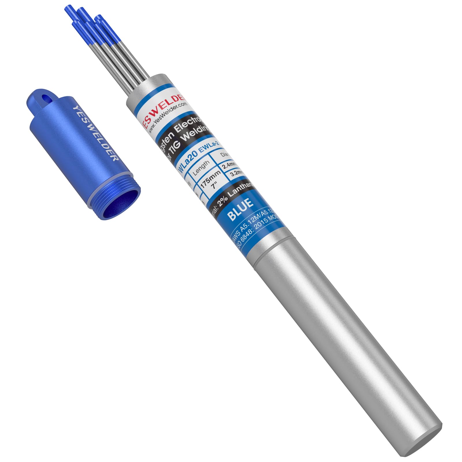 YESWELDER TIG Welding Tungsten Electrode 2% Lanthanated 5pk 3/32" & 5pk 1/8" by 7" Assorted-size (Blue, WL20/EWLa-2)