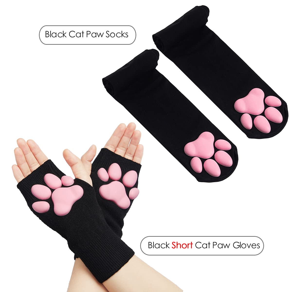 HOMEGYMFREE Cute Cat Paw Mittens Gloves, Kawaii Cat Cosplay Kawaii Soft 3D Toes Beans Fingerless Cat Claw Paws Pad Sleeve