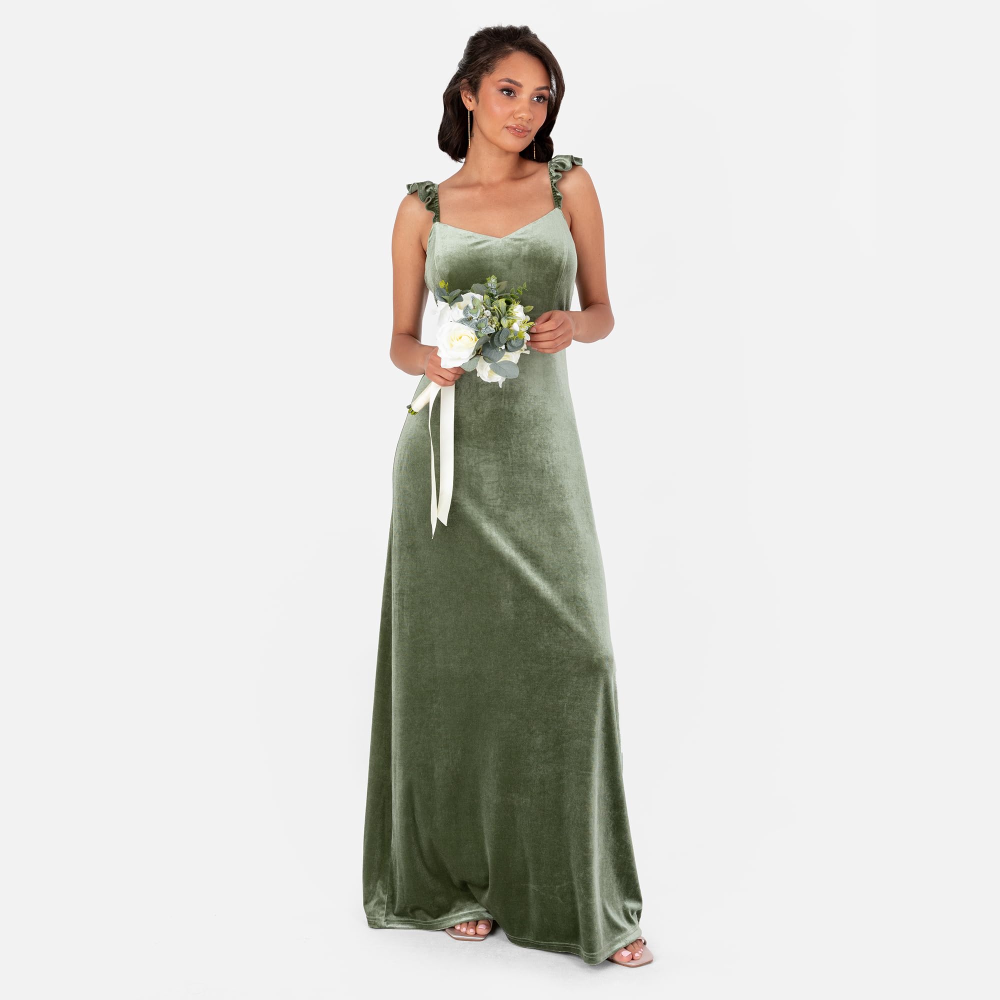 Women's Long Velvet Maxi Dress Ladies A-Line Flowy Wedding Guest Bridesmaid Evening Occasion Prom Formal Party Ball Gown