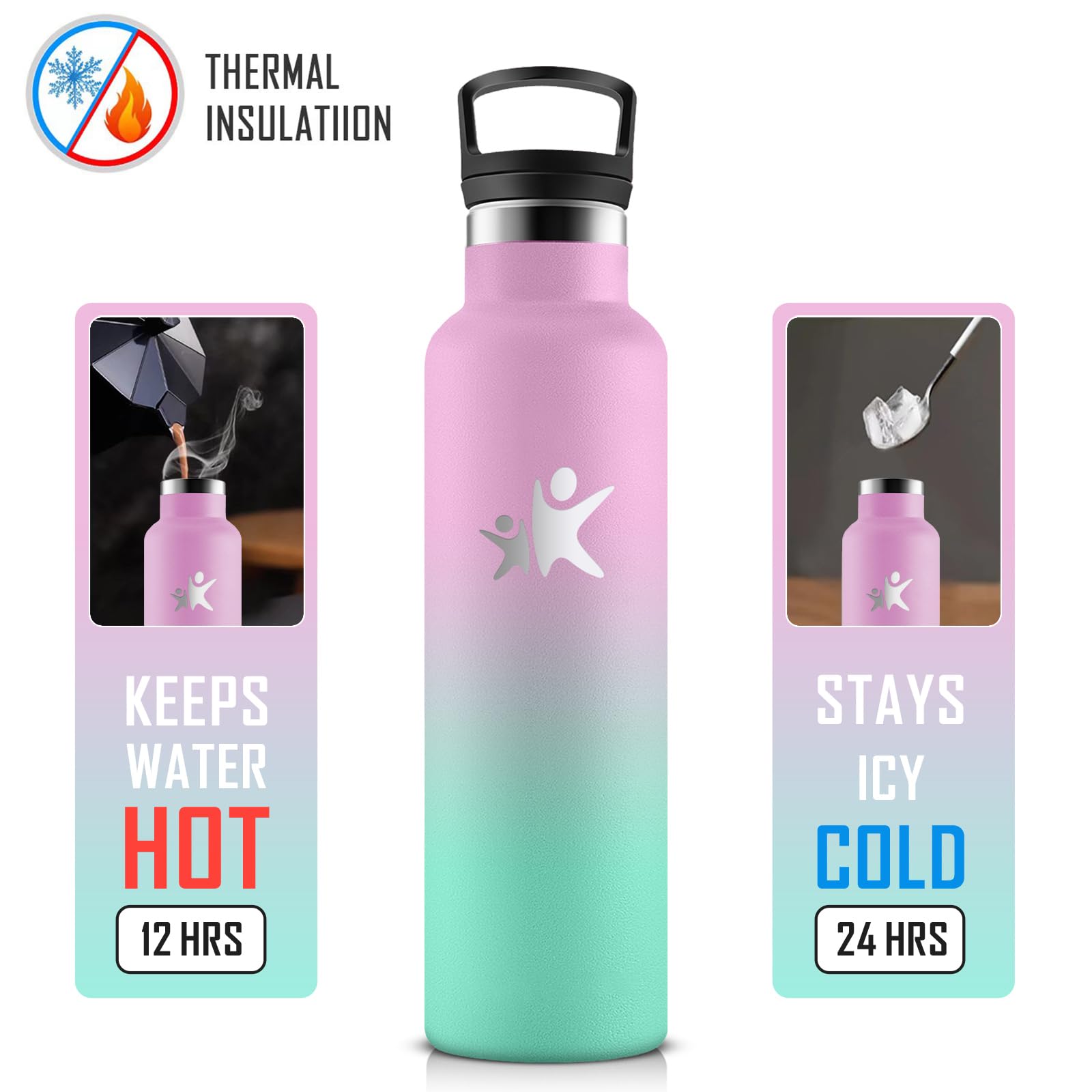 KollyKolla Borraccia Termica 750ml, Borraccia a Prova di Perdite, Facile Pulizia, senza BPA, Riutilizzabile, Borraccia con Cannuccia, Borraccia per Adulto, Campeggio, Ciclismo, Lavoro, Viaggio