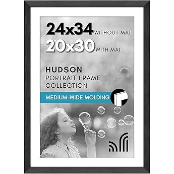 Americanflat 24x34 Poster Frame with Polished Plexiglass - Black Picture Frame - Wide Photo Frames Made of Engineered Wood for Vertical or Horizontal Wall Display - Epic Collection - Black