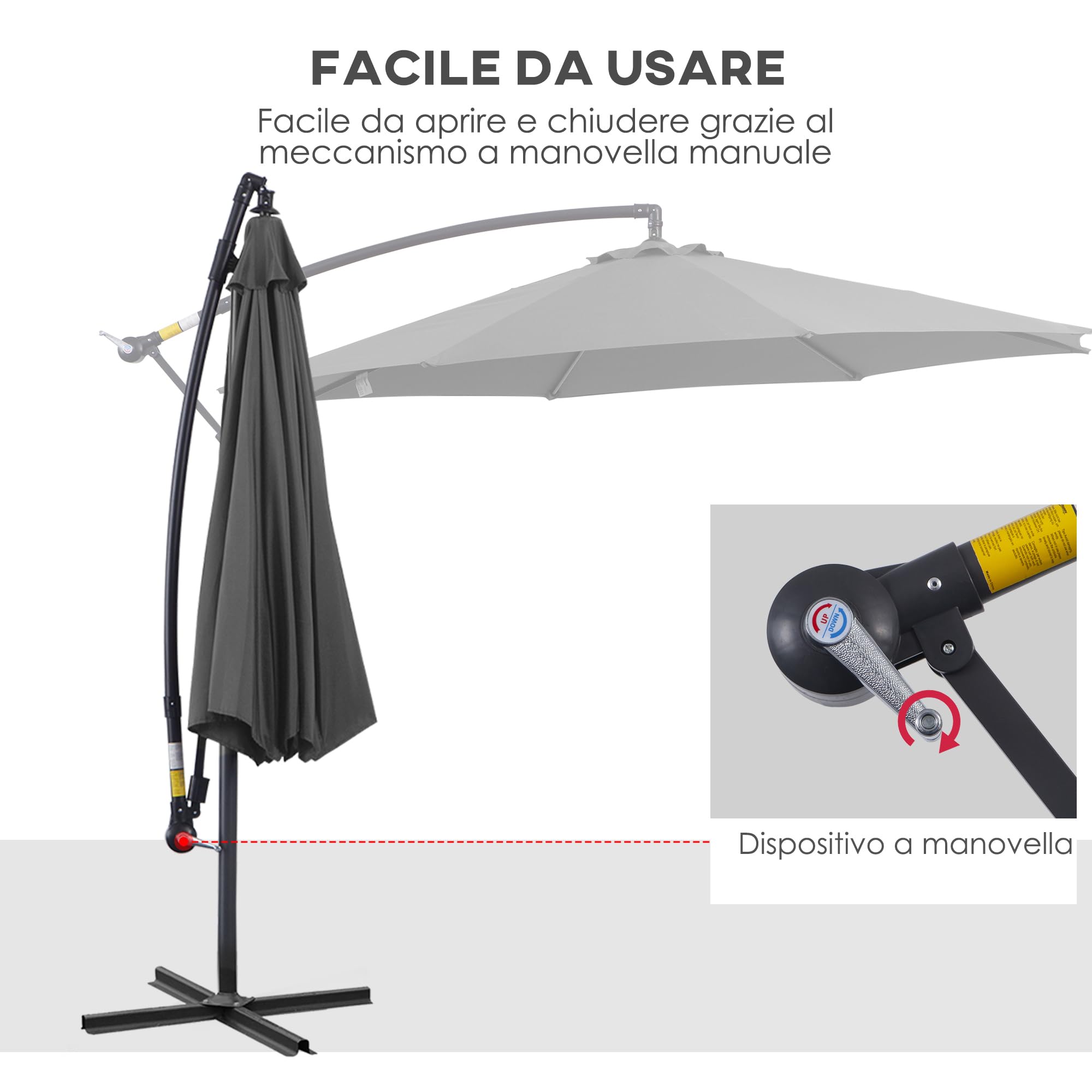 Outsunny Ombrellone da Giardino Ø3x2.5m con Base a Croce Inclinabile | Prese d'Aria, Ombrellone Decentrato Girevole, Manovella, Acciaio e Poliestere, Protezione UV, per Terrazza e Balcone