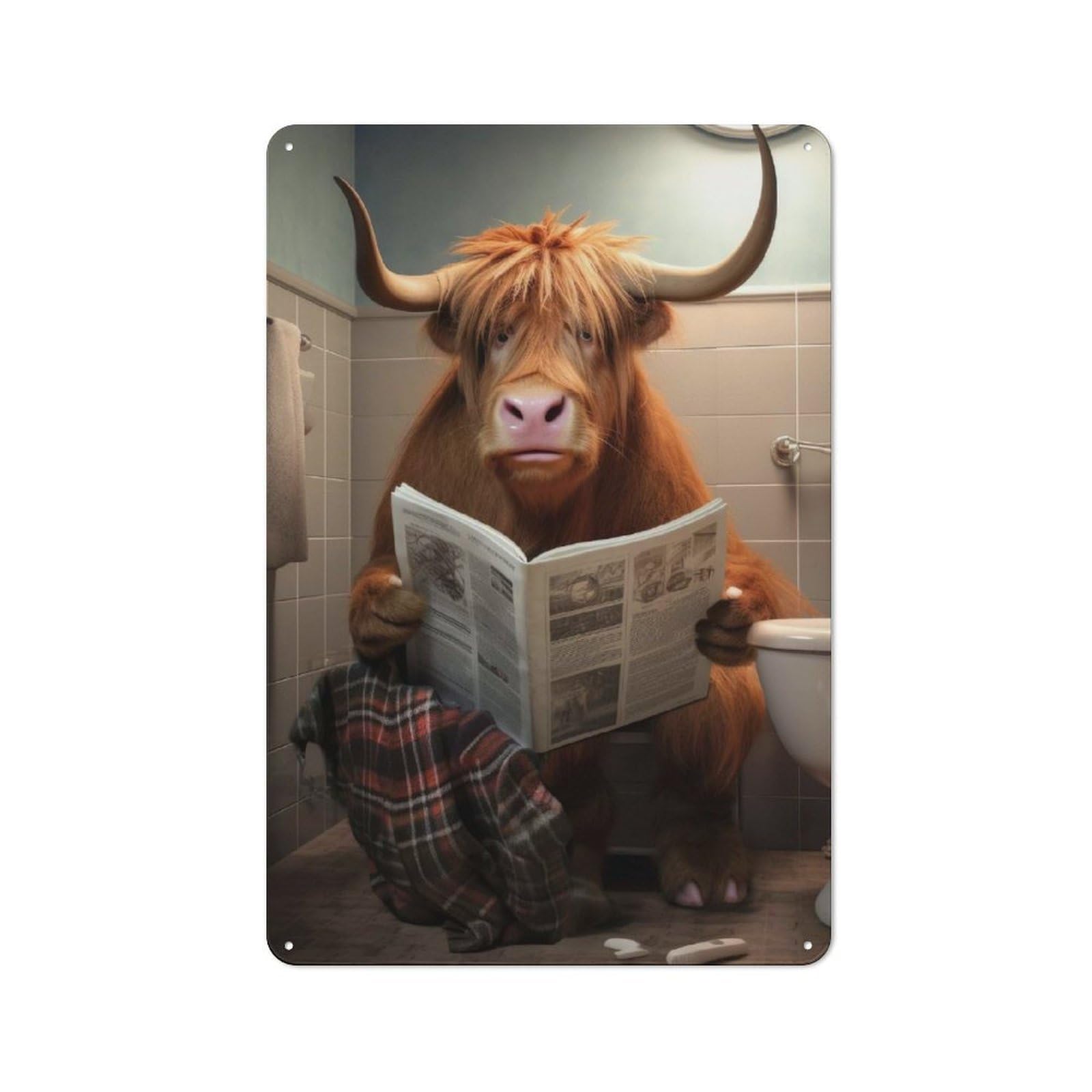 Highland Cow Toilet Retro Metal Wall Decor 30x20cm, Metal Sign for Pub, Home Bar, Shed Or Man Cave, for Relaxed Wall Styling
