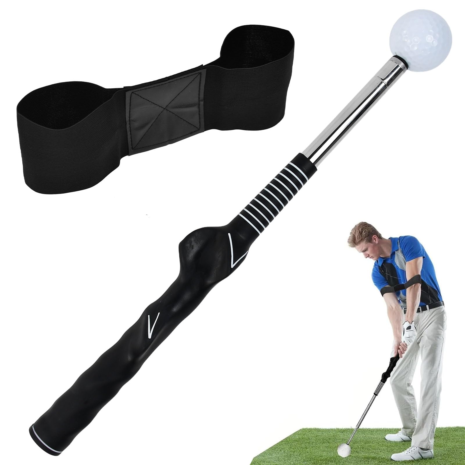 Bastoni Telescopici da Golf, Allenatore Telescopico Swing del Golf Asta Allenamento Golf Telescopico Inossidabile Bastone Golf con Fascia Elasticizzata e Pinza per Pallina da Golf