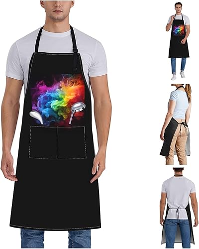 Miniatura 7 de Rainbow smoke Aprons for Women with 2 Pockets, Kitchen Cooking Apron for Men, Water and Oil Resistant, Adjustable Bib Apron Extra Long Work Aprons