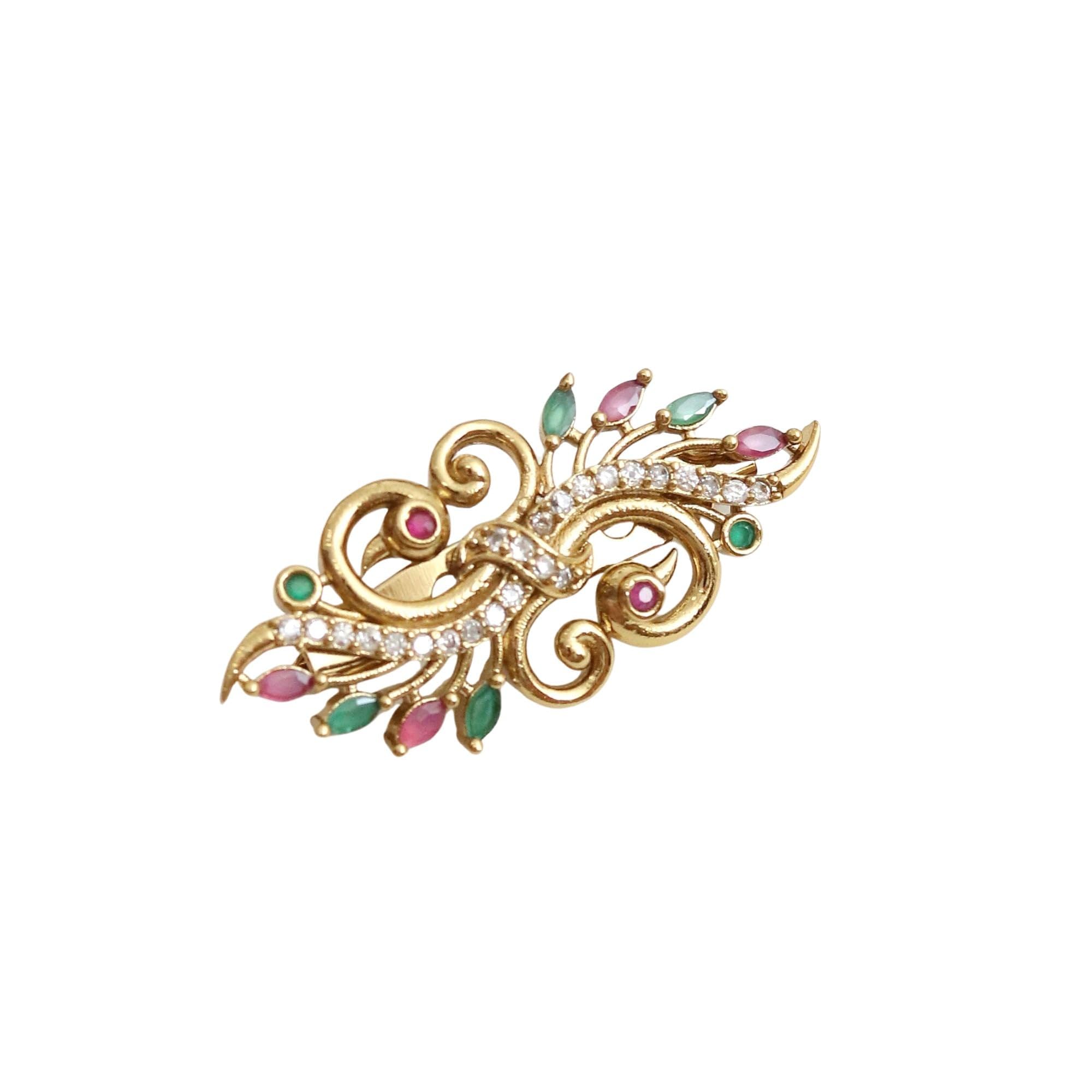 Antique Mehendi-Plated AD Peacock Saree Pin-image-36