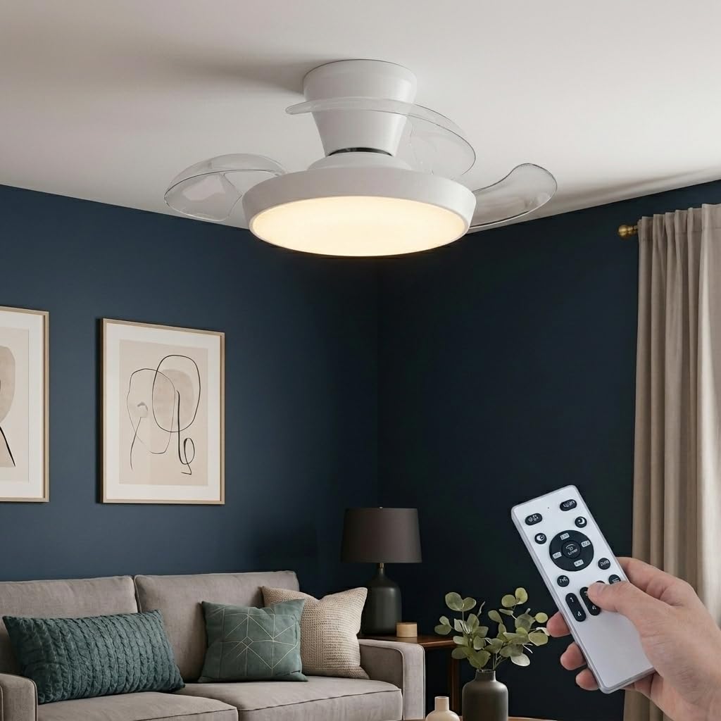 Ventilador de Techo Rectátil con Luz LED Regulable 3 CCT, 6 Velocidades, Mando a Distancia, Función Invierno/Verano, Temporizador y Memoria, Diseño Moderno, Ø96,5 cm (Blanco hielo)