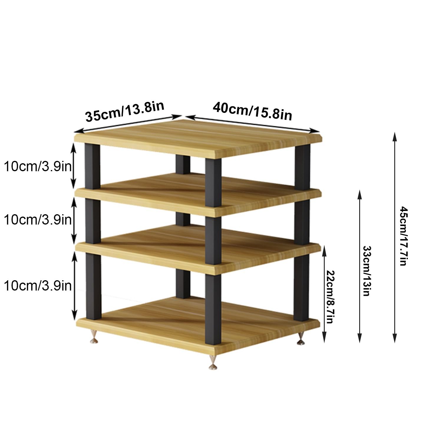 Supporto e tavolo in metallo per registratori DVD e video, con ripiani, finitura in noce, 40 x 35 x 33 cm