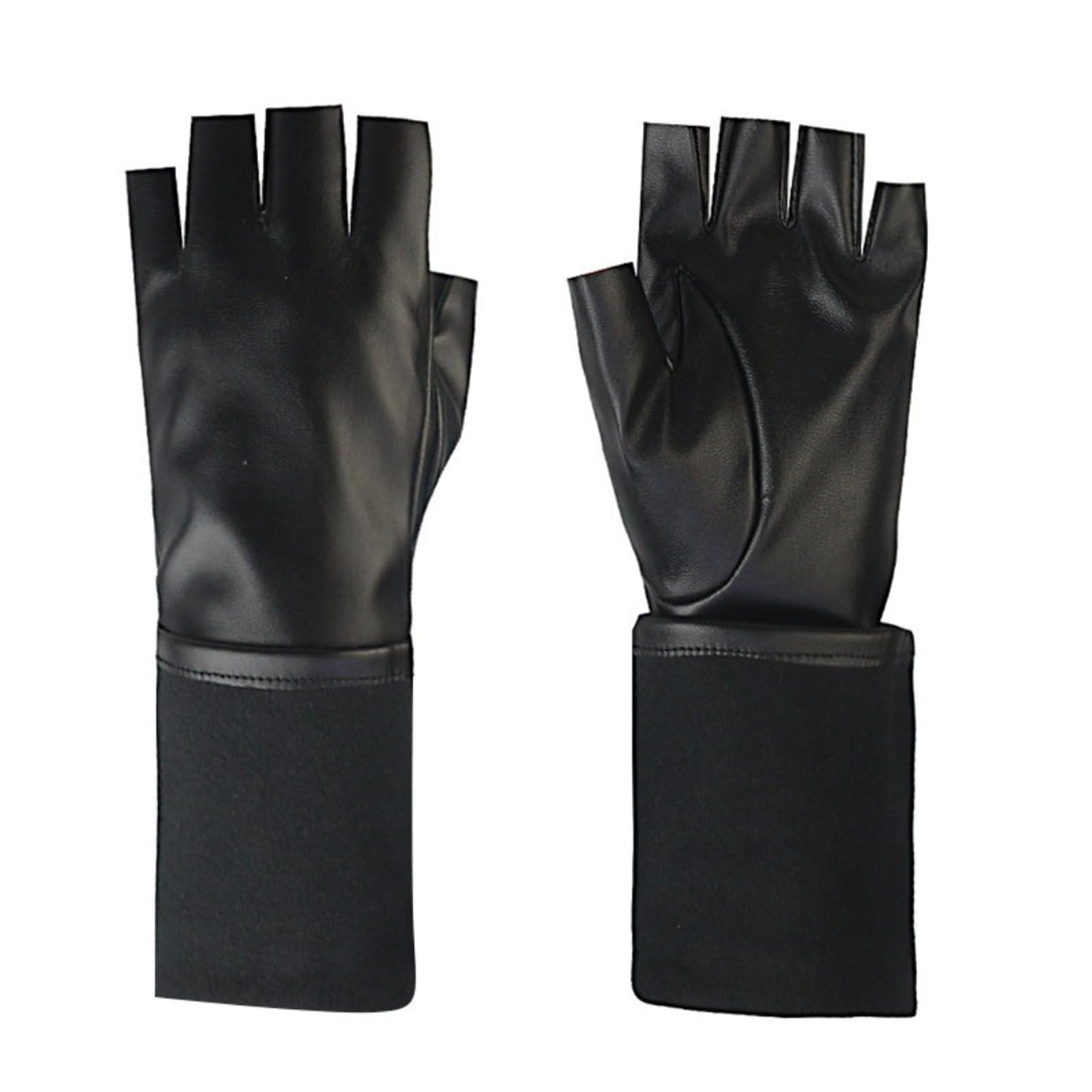 Buxuaaaa Black Faux Leather Fingerless Gloves Long Arm Warmer for Halloween Dance Costume Accessories Breathable Long Gloves