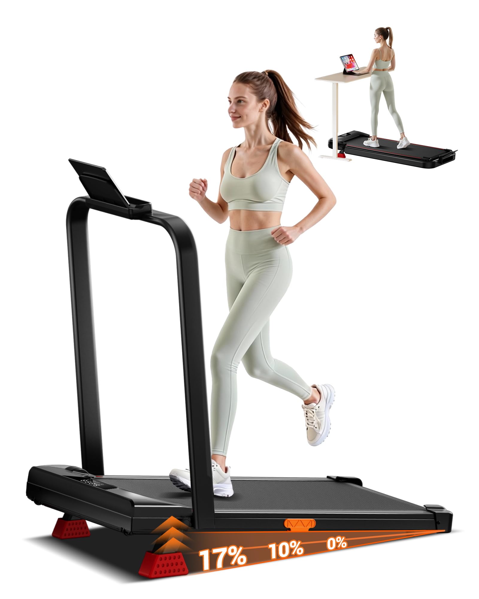 Walking Pad with 17% Incline Upgrade Portable Treadmill for Home Small Space 300LBS with Remote Control