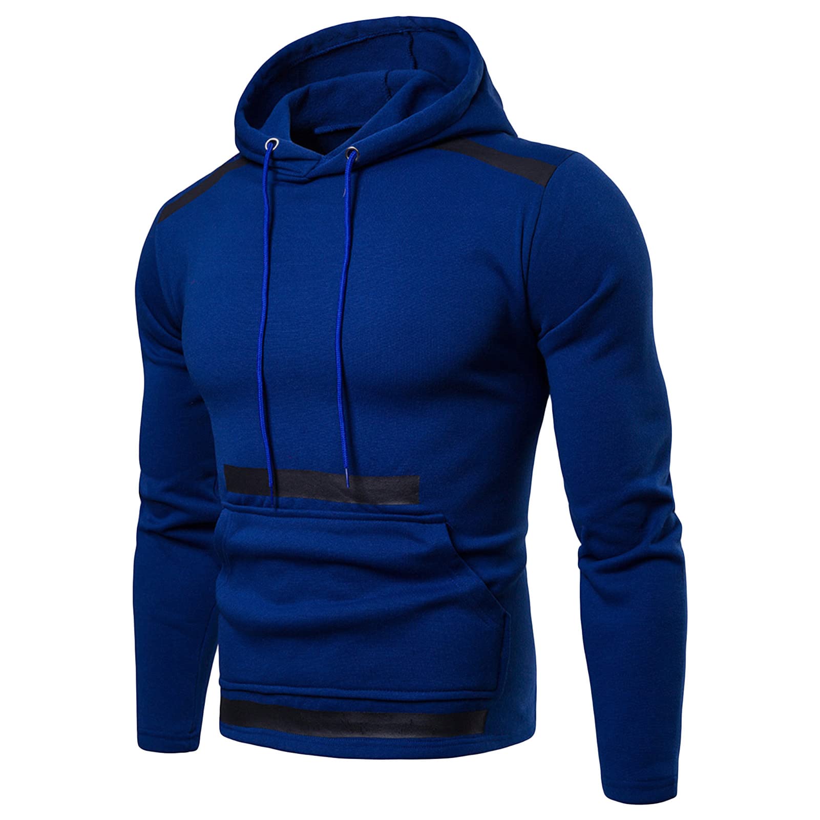 Maiyifu-GJ Men Casual Solid Pullover Hoodies Long Sleeves Gym Athletic Hoodie Lightweight Hooded Sweatshirt with Kanga Pocket (Blue,Medium)