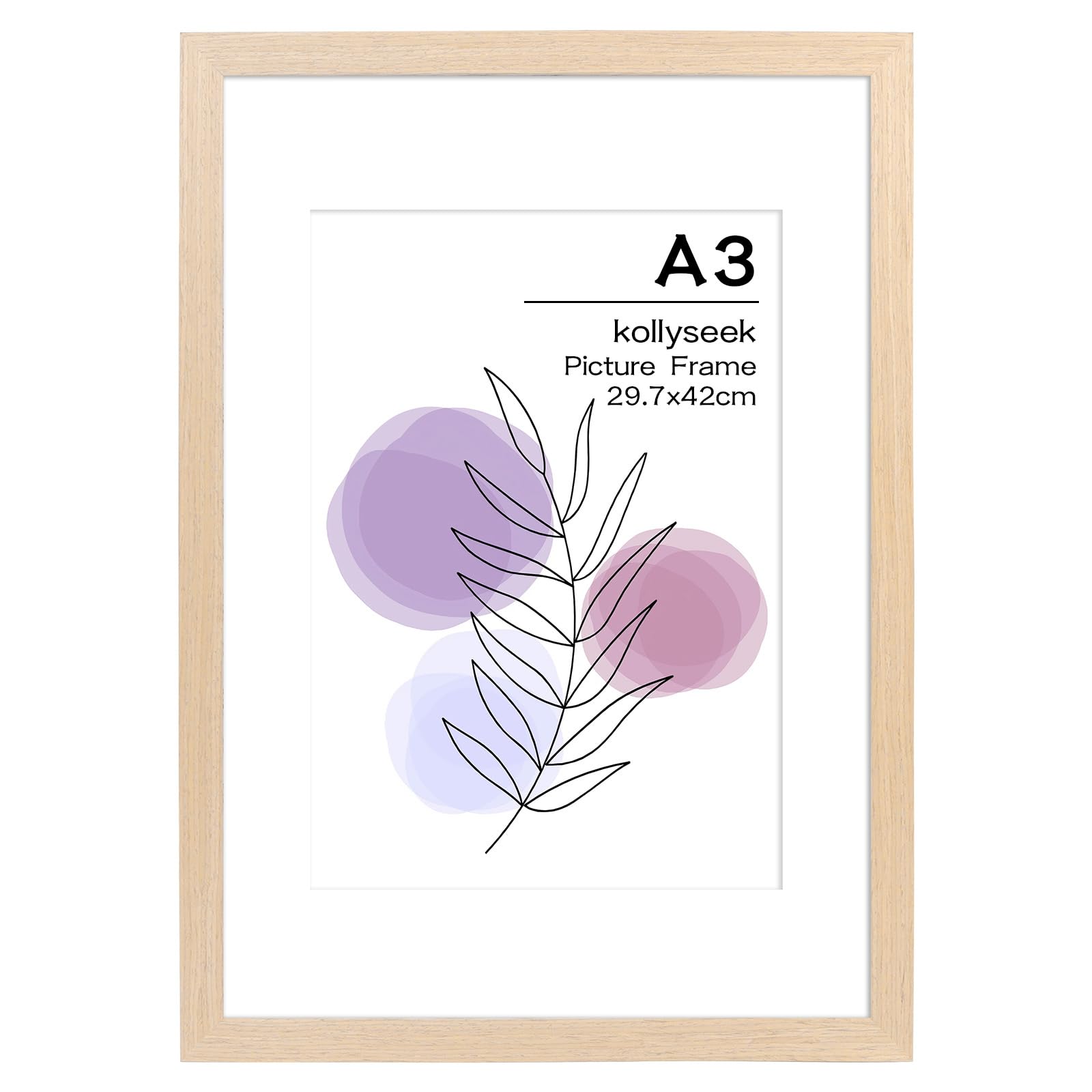 kollyseek picture frame A3 real wood oak colour with passe-partout 29.7 x 42cm wooden frame with acrylic glass oak nature photo frame (light oak colour)