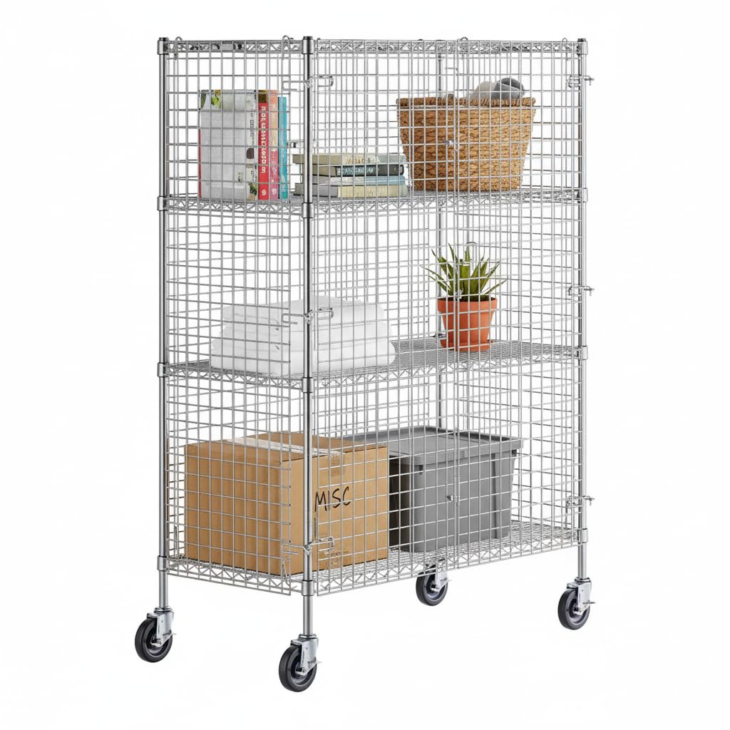 NSF Mobile Chrome Wire Security Cage Kit by Glownary – 48.0"L x 24.0"W x 70.0"H, Chrome Wire, Chrome, Model 460csc2448km