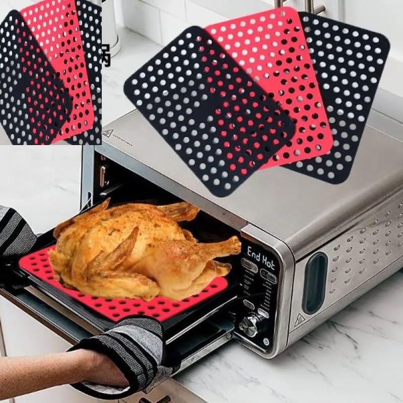Silikon Pişirme Kağıdı, Çok Amaçlı, Air Fryer, Fırın, Tencere ve Mikrodalga Uyumlu, Yanmaz Yapışmaz Sürekli Kullanıma Uygun Delikli Yıkanabilir Pişirme Matı 20x13 cm 1 Adet